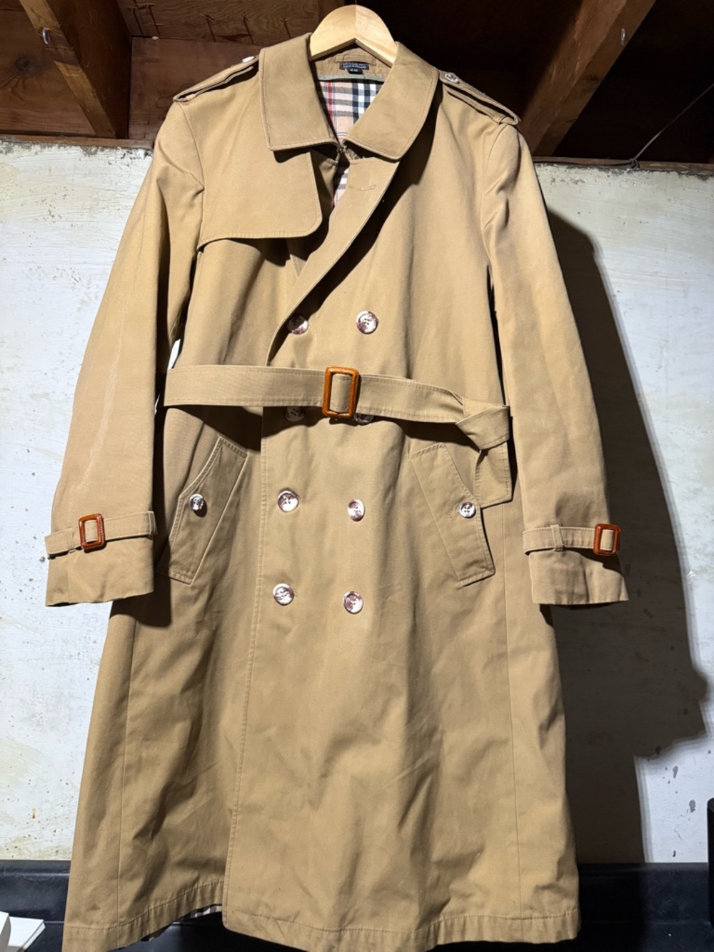 Vintage Made In Poland Trench Coat Men Size 44R Classic Plaid Lining Belted
